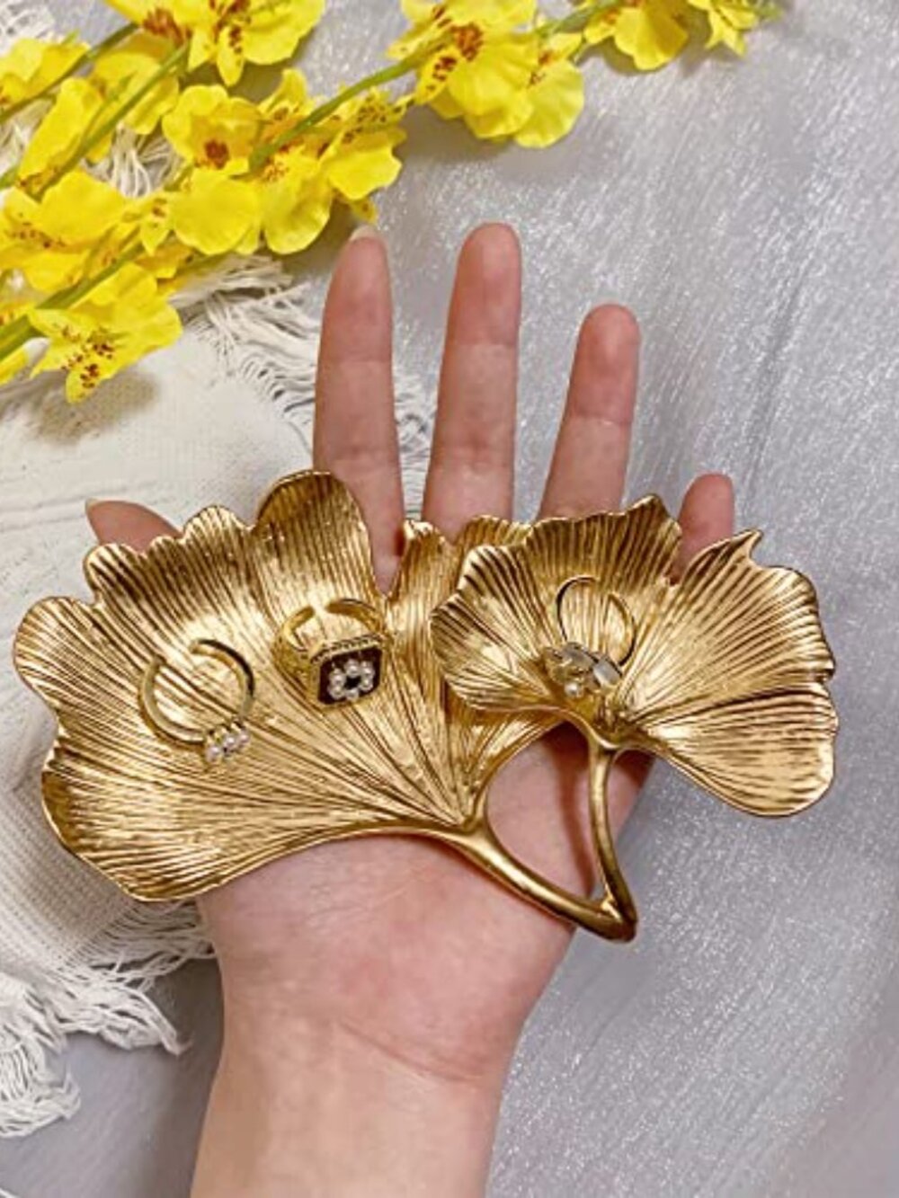 Metal Jewelry Dish Small Leaf Shaped Holder Jewelry Organizer‎ Trinket Dish